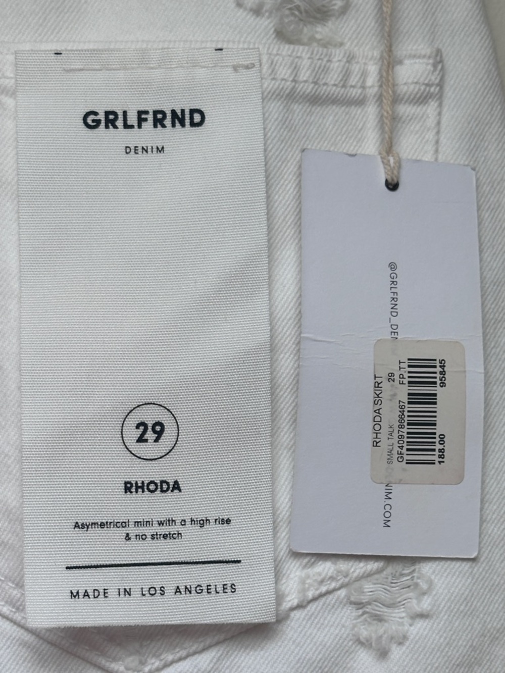 GRLFRND Rhoda Asymmetrical Distressed Denim Mini Skirt White Size 29 Revolve NWT - Picture 13 of 13